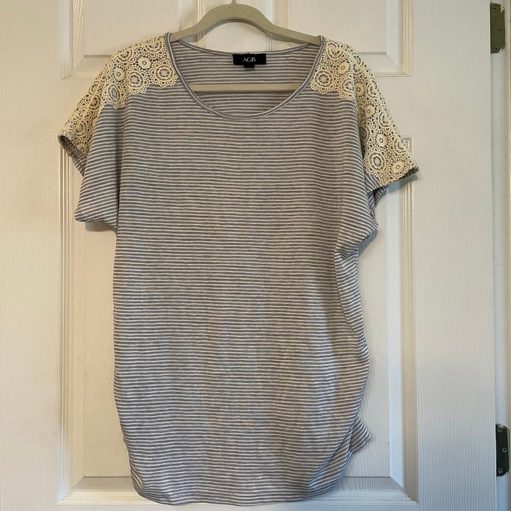 ACG size Large striped ruched top with crochet detail on shoulders